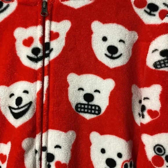 COCA COLA BEAR WOMENS SIZE MEDIUM ONE PIECE FOOTED HOODED PAJAMAS ZIP FRONT - Picture 4 of 11